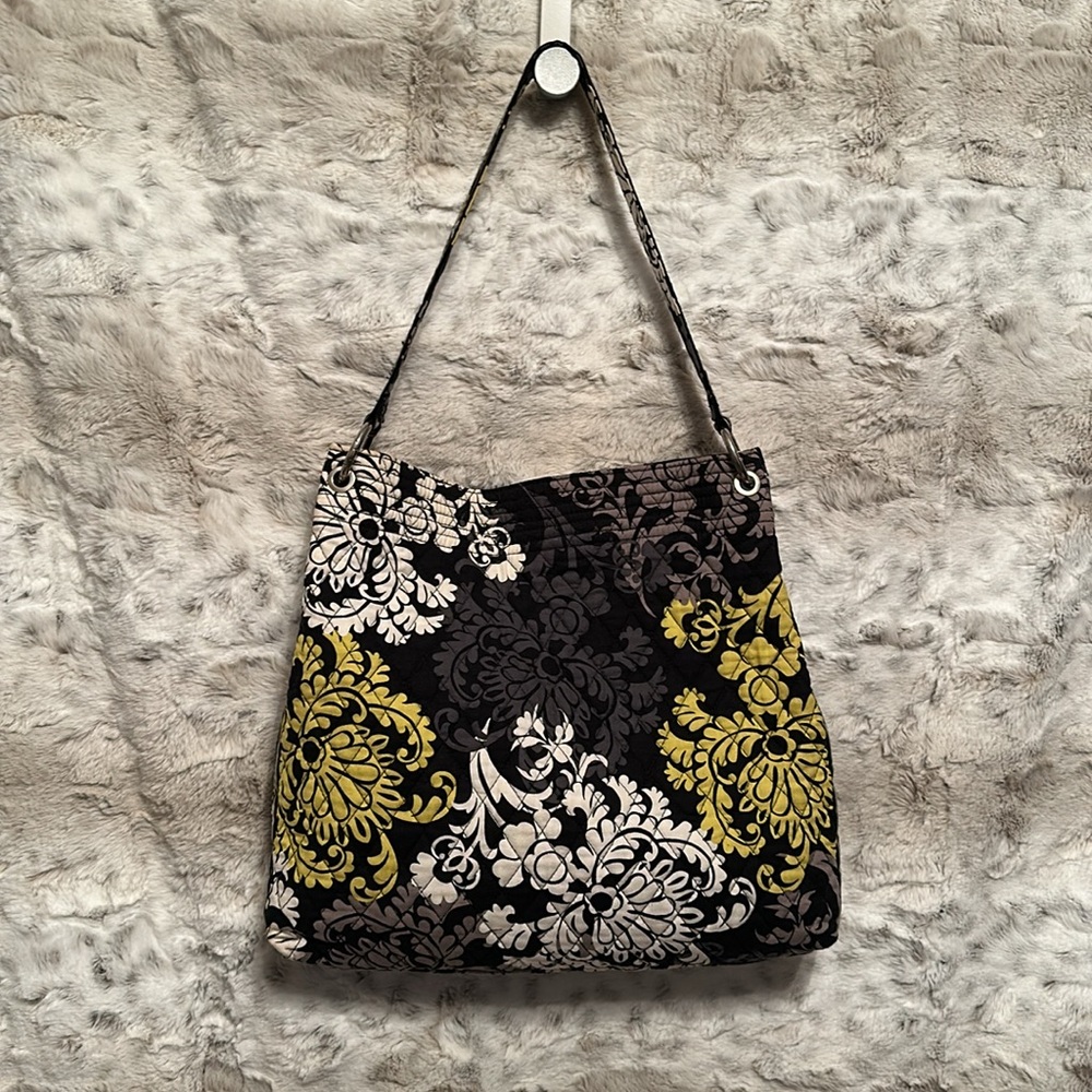 Vera Bradley Floral Patterned Black Yellow Grey and White Purse - Picture 2 of 4